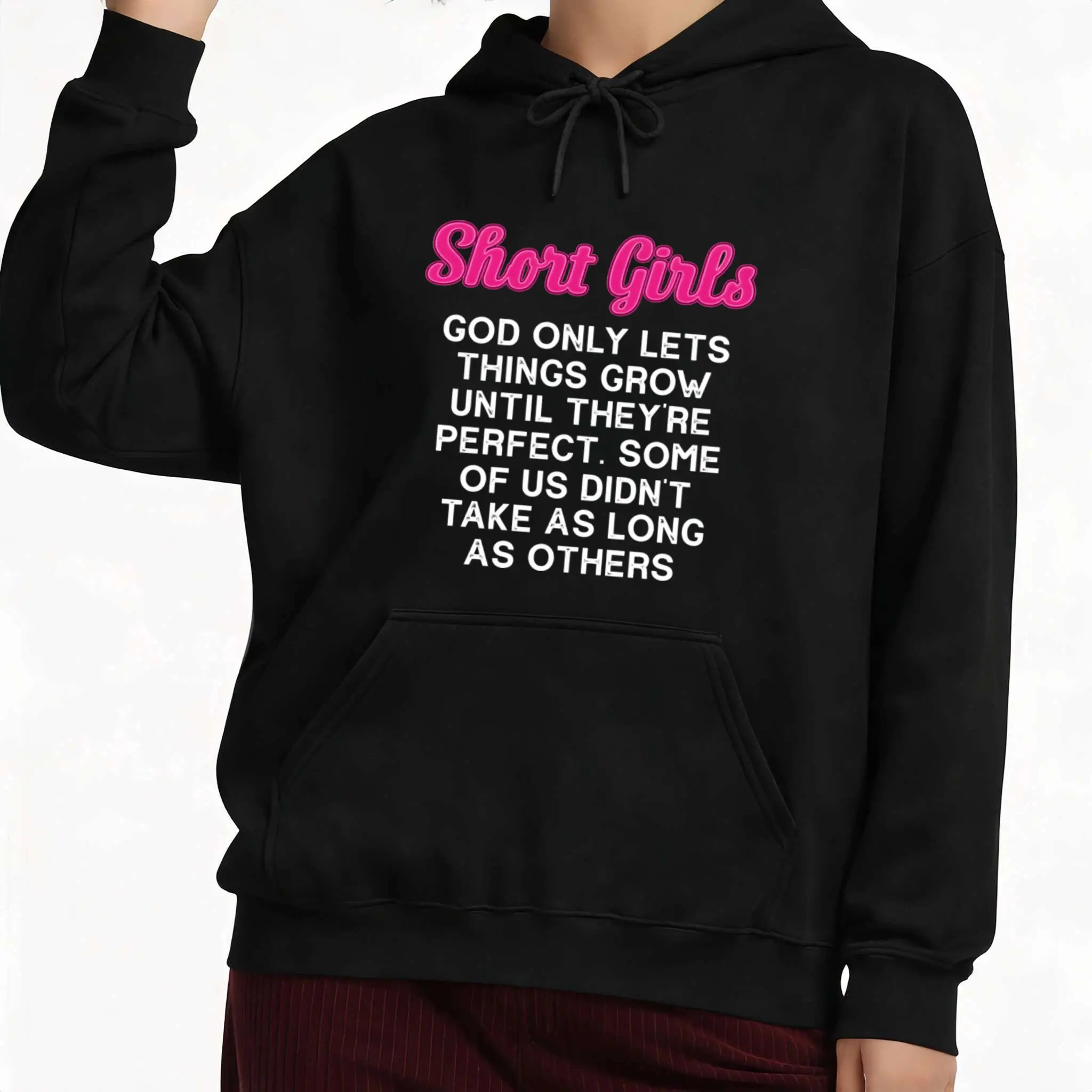 Comfortable Long Sleeve Hoodie for Short Girls – Unique God-Only Growth Saying