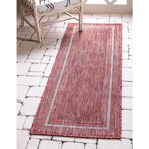 Rust Red Outdoor Border Rug