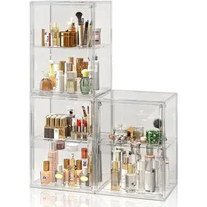 Makeup Storage Organizer 3 Packs Arcylic Cosmetic Display Case, Perfume Organizer with Division Board, Bathroom Countertop Organzier, Clear Make up Organizer for Vanity