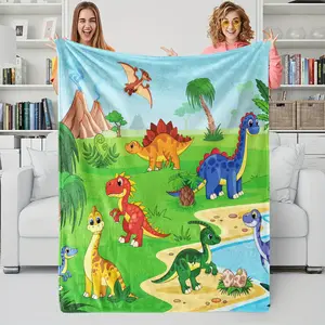 Cute Cartoon Dinosaur Flannel Blanket, Soft Warm Blanket, Perfect Gift for Dinosaur Lovers, Cozy Kids Bedding