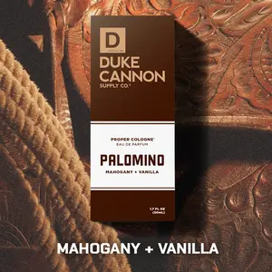 Duke Cannon Supply Co. Proper Cologne – Palomino, Mahogany & Vanilla, Subtle, Sophisticated Eau de Parfum for Hard-Working Men, Soft, Warm, Woody Scent, Long-Lasting Everyday Fragrance, Small Batch, Artisan-Made, 1.7 fl oz Modern Apothecary Bottle