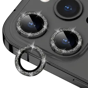 Bling Glitter Camera Lens Protector  For iPhone 17/17Air/17 Pro/17 Pro Max iPhone 16/15/14 Series with Strong Adsorption and Drop-Proof Metal Individual Ring, 9H Hardness, Case Friendly, Accessories, Protection