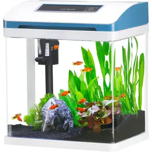 Small Fish Tank 2 Gallon Glass Aquarium Starter Kits Self Cleaning w/Colorful LED Light for Betta Shrimp Guppy Jellyfish Goldfish Beta,Room Decor Desktop, Gifts