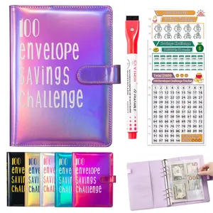 100 day Savings Challenge Binder with 30/52/100 Days Trackers - Waterproof PU Leather Cash Stuffing Binder Book, Fuchsia Rose Budget Organizer with Envelopes for Saving $5,050, Money Saving Kit for Financial Wellness Goals