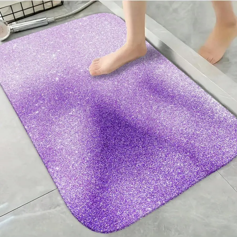 Anti-Slip, Purple Glitter Thickened Flannel Mat Bedroom, Or Study Decor Fast Drying Anti-Slip Soft Carpet For Bathroom Shower Laundry Room Kitchen All Season Home Decor Bathr Soft Flannel Bath Mat Home Decor Gift