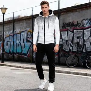 Men's Casual Polka Dot Hoodie & Jogger Pant Set Breathable Tracksuits with Drawstring Hood and Waist for Everyday Wear