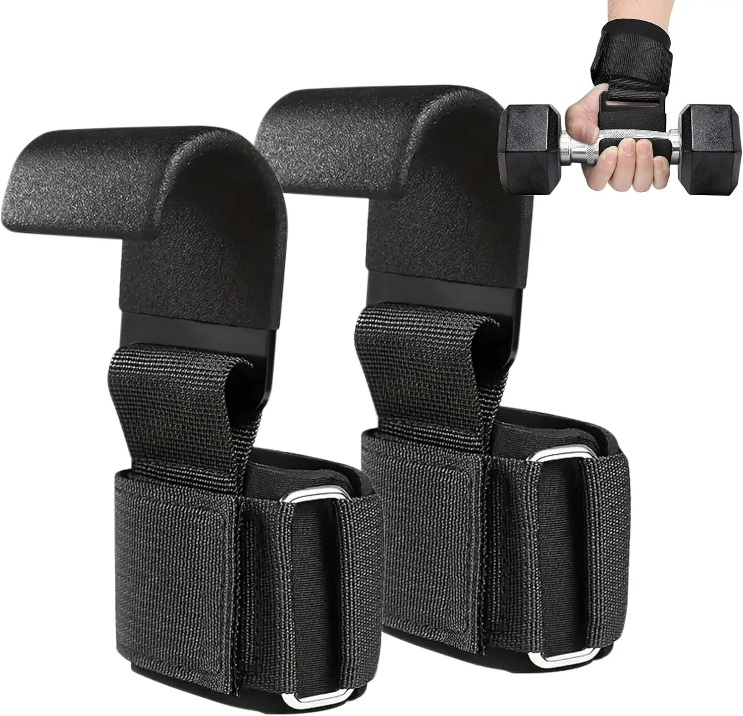 Weightlifting Lifting Hooks with 8mm Padded Neoprene Wristbands - Adjustable Straps, Universal Training Equipment for Men, Pull-Ups, Gym Training, Strength Training