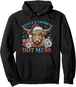 Santa's Favorite Hot Mess Funny Cow Heifer Christmas Pullover Hoodie - Gabriellef Shop 80B0DKSSKB37