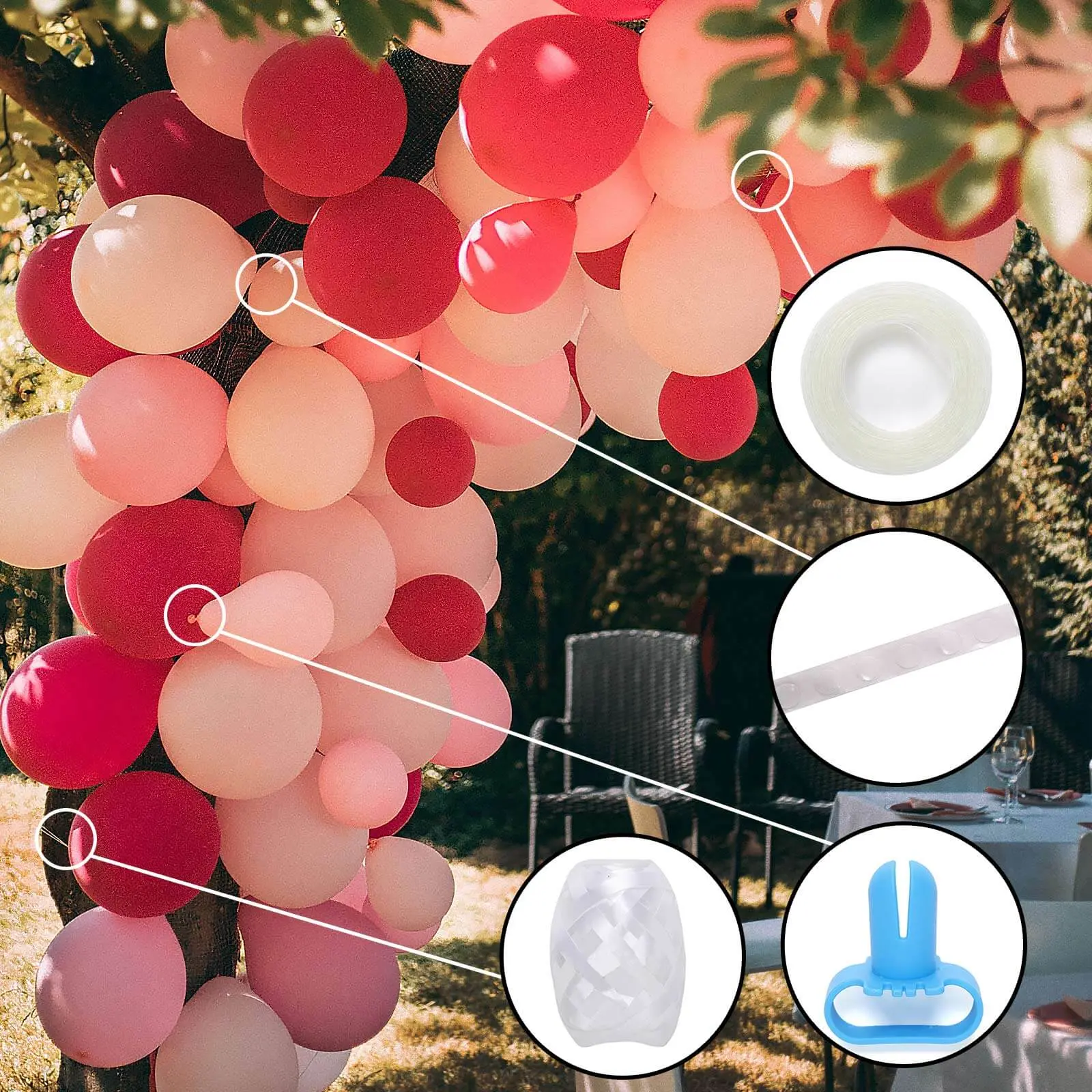 4-Piece Balloon Arch Kit - Decorating Strips, Balloon Tie Tool, Glue Dots, Curling Ribbon for Birthday Decor, Wedding Party Supplies