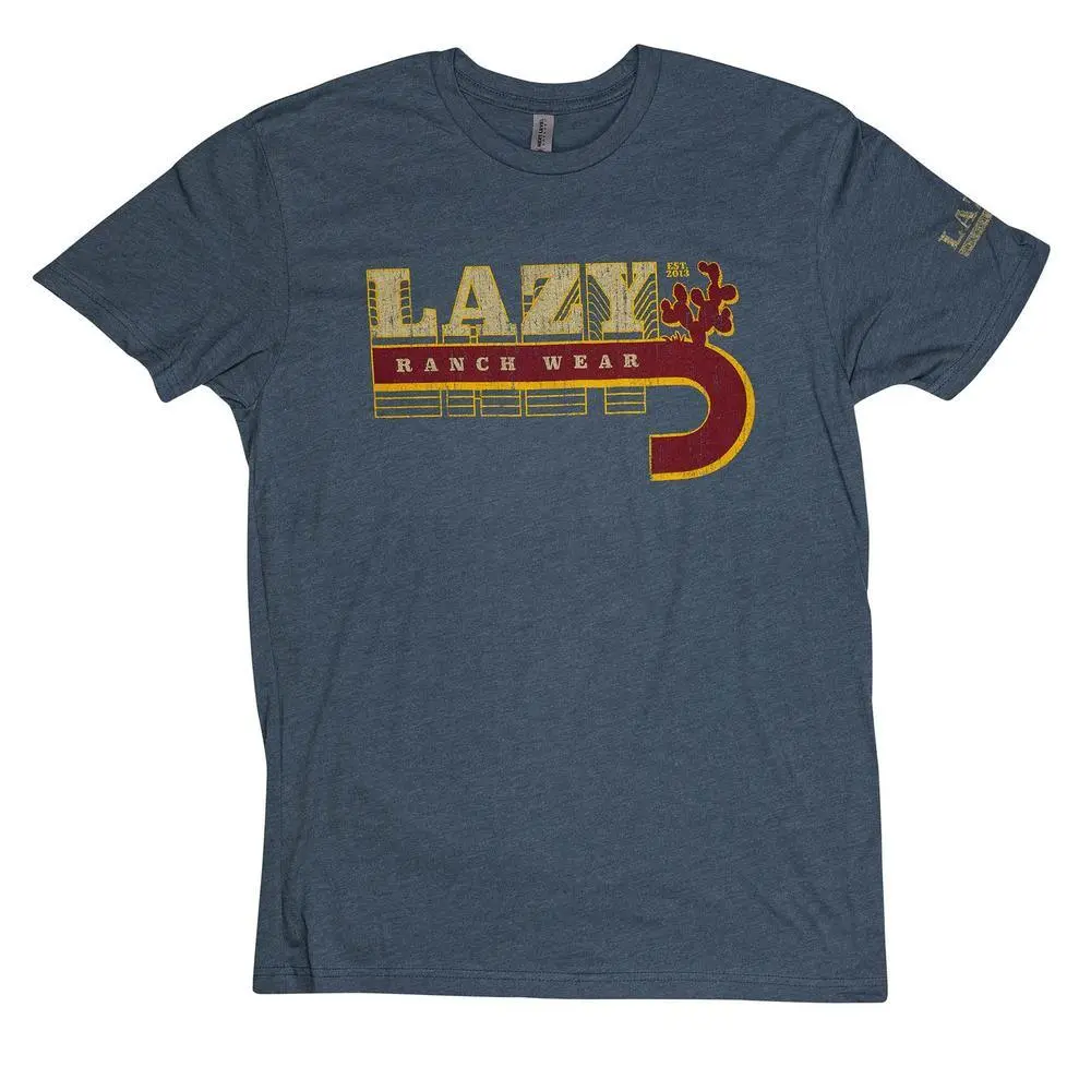 Men's Vintage Graphic T-Shirt, Casual Short Sleeve Cotton Blend Top with Sleeve Logo - Runs Small, Please Size Up, Casual Graphic Tee, Lazy J Logo, Lazy J Ranch Wear Vintage