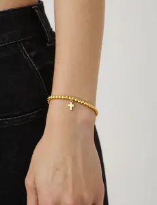 Cross Bracelet for Women Gold Beaded Bracelets Christian gifts with Cross Pendant