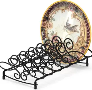 SIMPLE HOUSEWARE Vertical Plate Stand Holder Dish Rack Dinnerware Organizer with Elegant Wire Design, 6-Compartment, Black