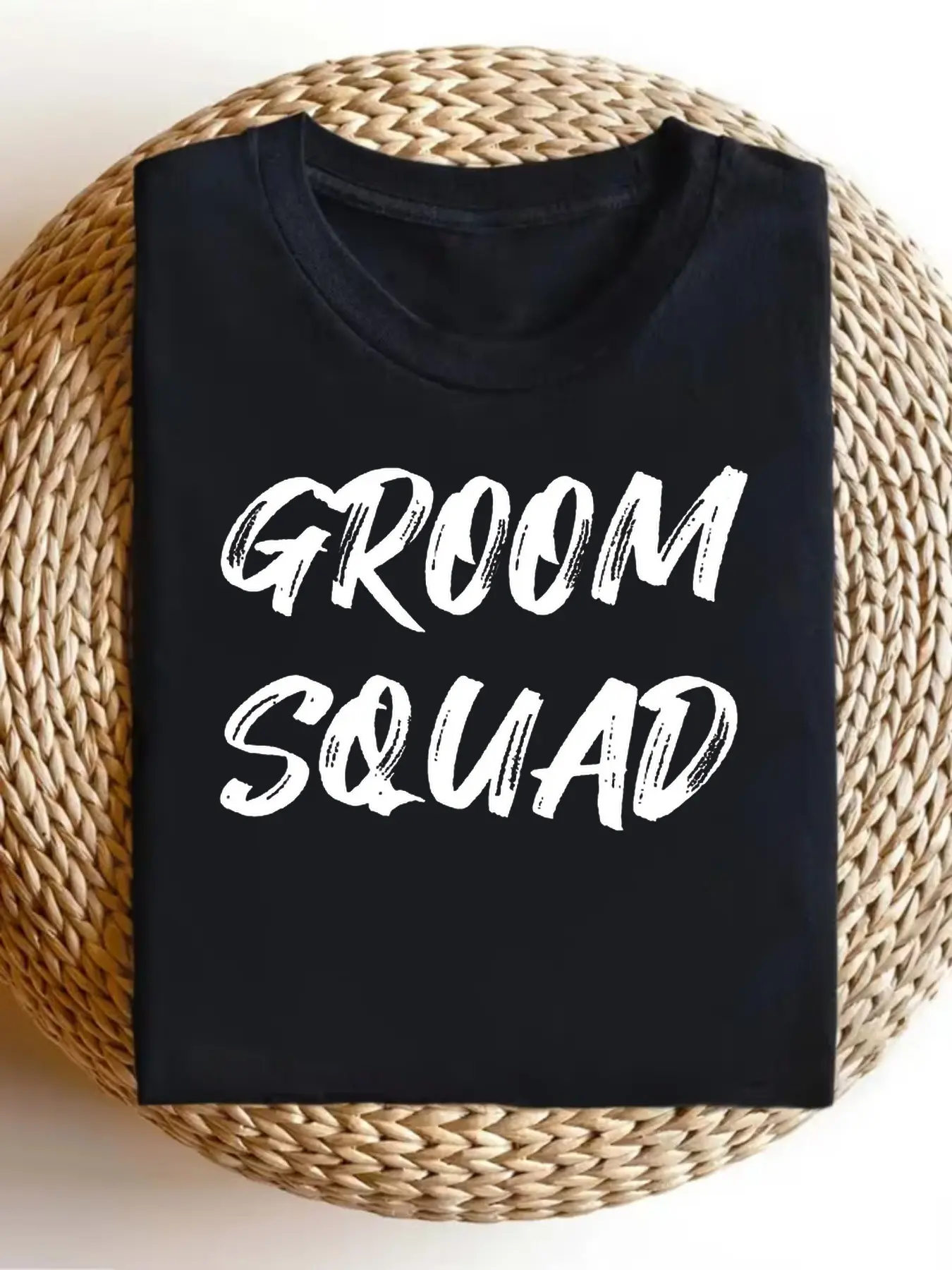 Men'S Groom Squad Graphic T-Shirt - Soft Breathable Crewneck Wedding Party & Gym Tee with Bold White Lettering - Black Casual Short Sleeve Shirt for Groomsmen, Fitness, Casual Attire - Machine Washable