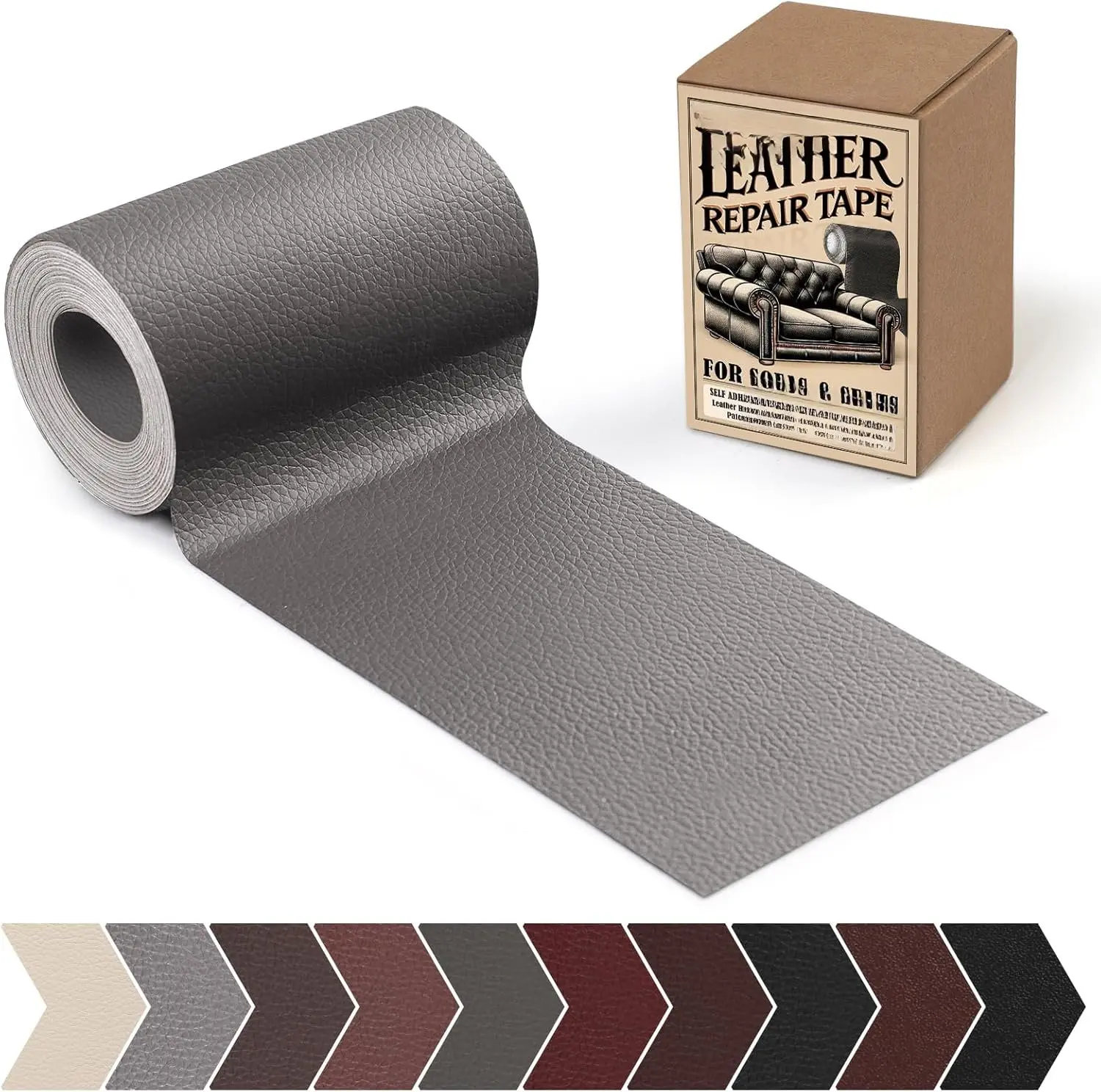 Leather Repair Patch, 3 x 60In Self Adhesive Leather Repair Tape Kit for Furniture, Couch, Sofa, Office,  Seats,  Interior, Vinyl Repair Kit (Gray)