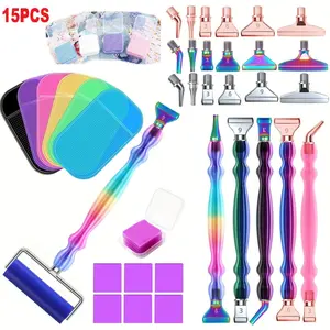 18 Piece Diamond Painting Drill Pen Set, Diamond Art Tools, Stainless Steel Tips, Rolling Wheel Tool Accessories, Ergonomic Art Pens for 5D Oil Paint Beads