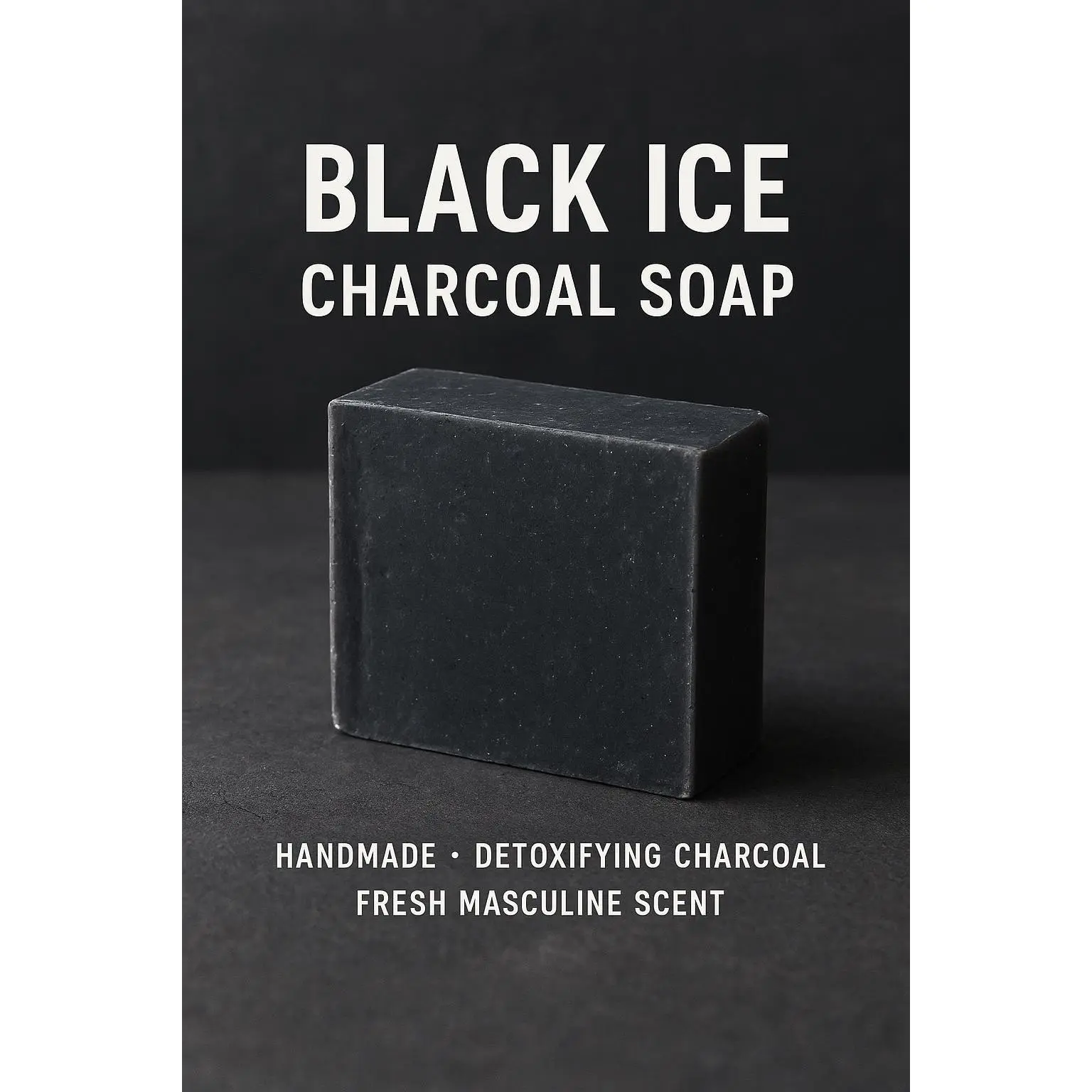 Handmade Black Ice Scent Activated Charcoal Soap Bar - Masculine Daily Detoxifying Exfoliating Cleanser, Ideal Gift for Men, Bath & Body Care Product