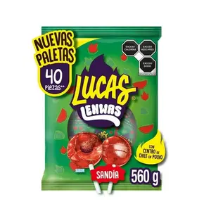 LUCAS LENWAS 40CT (80136) WATERMELON SANDIA LOLLIPOP WITH CHILI POWDER CENTER 19.75OZ