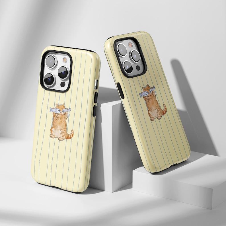 No Eyes, Only Fish! Funny Ginger Cat Phone Case - Quirky Doodle Art - Fits iPhone 17 Series - Unique Yellow Stripe Design
