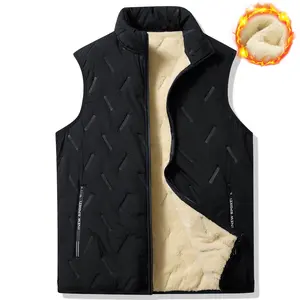 Men's Autumn Winter Warm Vest Fleece Lined Wool Regular Fit Polyester Zipper Design Easy Care Casual Style Medium Men's Solid Color Cardigan Round Neck