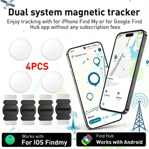 4-Pack Magnetic Protective Case + Flat Vehicle Tracker, Global Use, Dual System iOS and Android, for Cars, Bikes, Motorcycles, Pets, Luggage, Personal Items