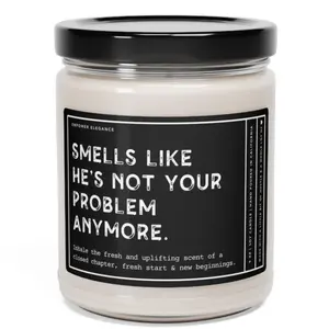 Smells Like He's Not Your Problem Anymore Candle Funny Breakup Gift for Best Friend Divorce Gift, Divorce Party Candle, Newly Single Present Decor Lavender Sage Vanilla Freshener Decoration Scented Aroma