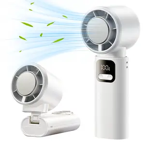 Portable Handheld Turbo Fan — Foldable Mini High-Speed ​​Fan (with Cooling Function), Multi-Speed ​​Settings, Up to 12 Hours of Battery Life, 4600mAh Rechargeable Battery, Digital Display — Ideal for Travel, Outdoors, and Camping