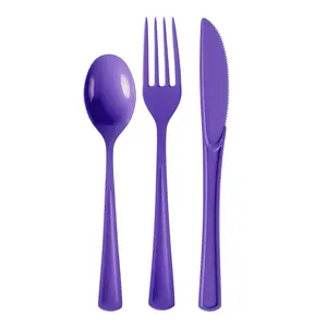 Purple Cutlery Combo Set | 50 Forks 50 Spoons And 50 Knives - 7.5 in.