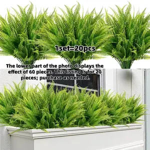 20 Bundles Artificial Boston Fern Plants, Fake Boston Ferns Bushes, Decorative Fake Plant, UV Resistant Faux Plastic Plants, Indoor Outdoor Decor