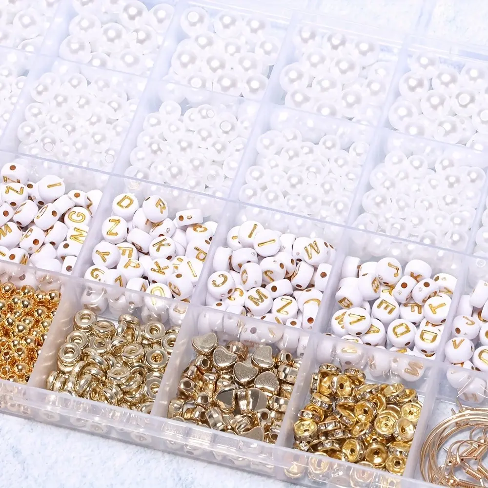 24 Grid Box Mixed Color Letter Pearl Spacer Beads Ccb Set, Beads for Bracelets, Jewelry Making Kit, DIY Handmade Bracelet Necklace Keychain Making, Valentine's Day Gift, DIY Jewelry Accessories