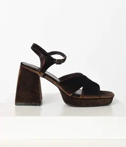 Chocolate Brown Velvet Platform Heels