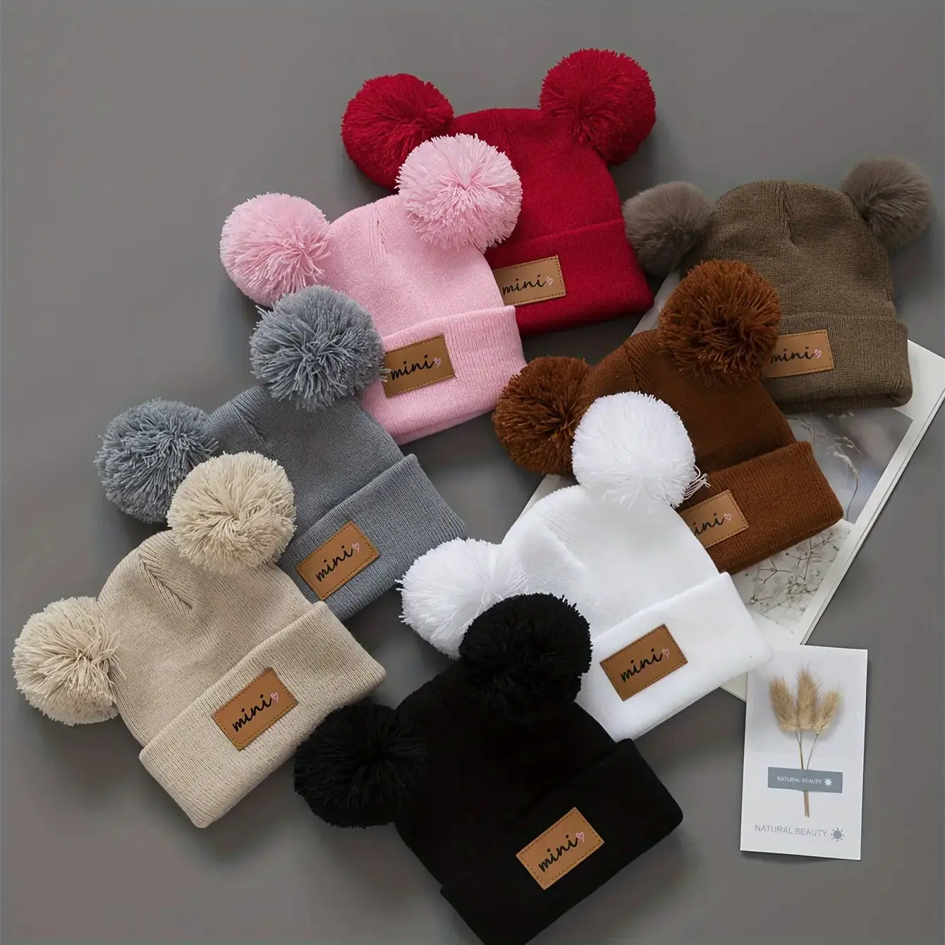 Kids' 0-3 Years Winter Warm Knitted Beanie Hat, Cute Solid-Color Cartoon Pom-Pom Design, Stretchable Lightweight Christmas Themed, Hand Wash Only, Unisex Mixed Colors