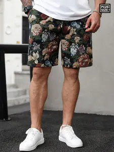 【Plus Size】 Floral Print Tropical Shorts, Casual Comfy Breathable Lounge Shorts for Summer, Men's Bottoms for Daily Wear