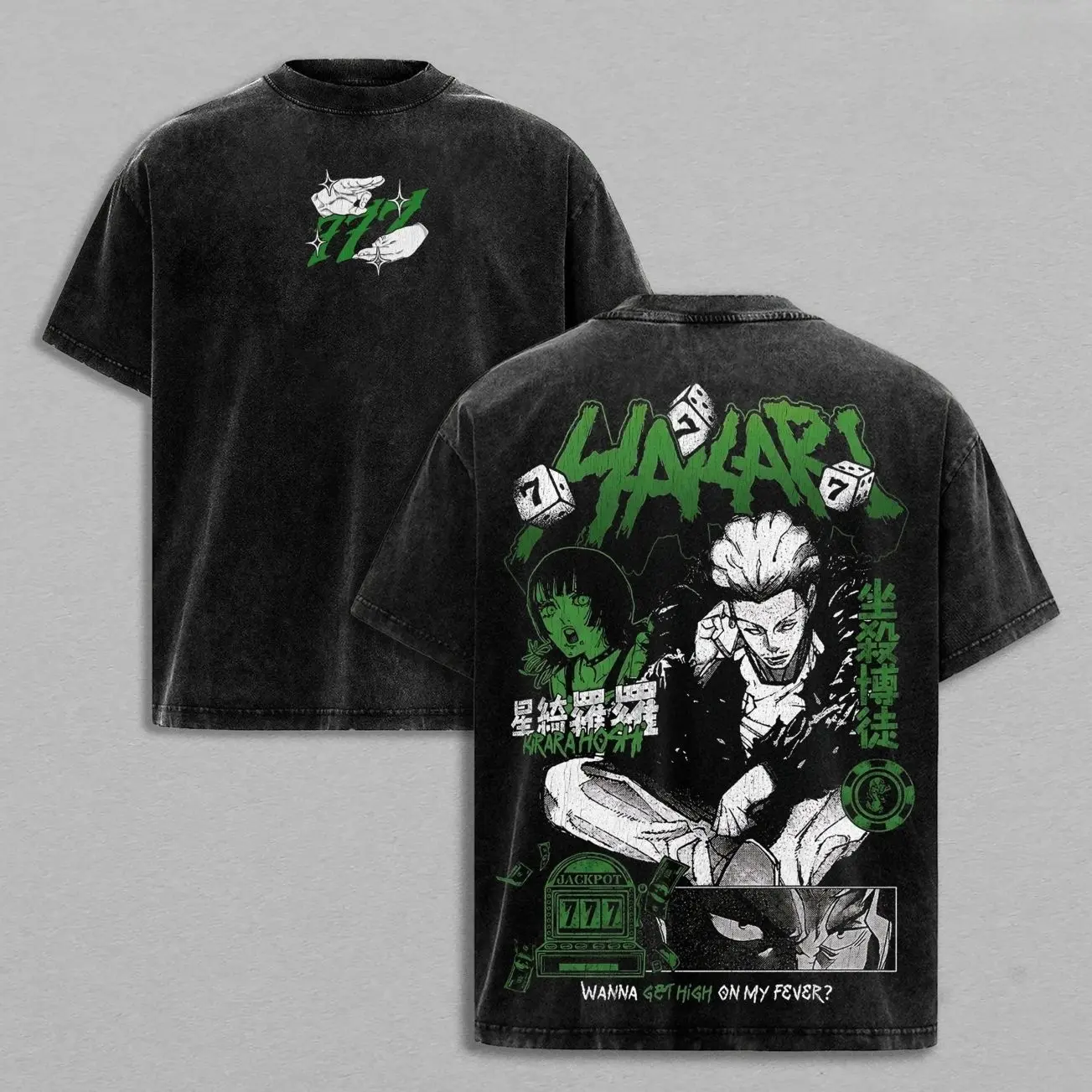 Kinji Hakari Jujutsu Kaisen Anime T-Shirt Vintage Washed Heavyweight Cotton Oversized Graphic Tee JJK Streetwear Y2K Manga Apparel Flat 2D Print Men Women Casual Top TikTok Shop Trending Otaku Clothing Jackpot Manga Restless Gambler High Fever Gift S7F