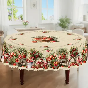 1pc, Spring Summer Themed Party Tablecloth, Vintage Apple Bicycle Country Style Printed Design, Rectangular/Round/Oval Table Cloth, Embossed Edges, Suitable For Picnic Dinner Kitchen Dining Room Decoration, Picnic Table Cover