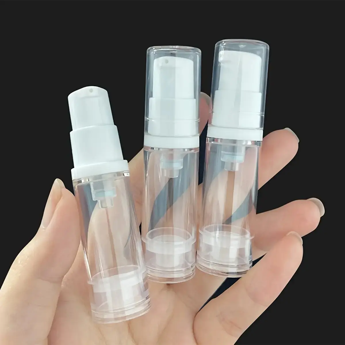 5pcs Reusable Vacuum Dispenser Bottles 5ML/10ML, Mini Travel Cosmetic Makeup Containers, Leak-Proof Perfume, Foundation, Serum, Lotion, Skincare, Cosmetic Tools, Makeup Container Set