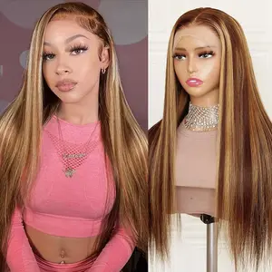 Yilike 30 Inch Honey Blonde Ombre Lace Front Wig Human Hair 180% Density 13x4 Highlight Lace Front Wigs Human Hair Pre Plucked 4/27 Straight HD Lace Frontal Wig Human Hair for Women with Baby Hair