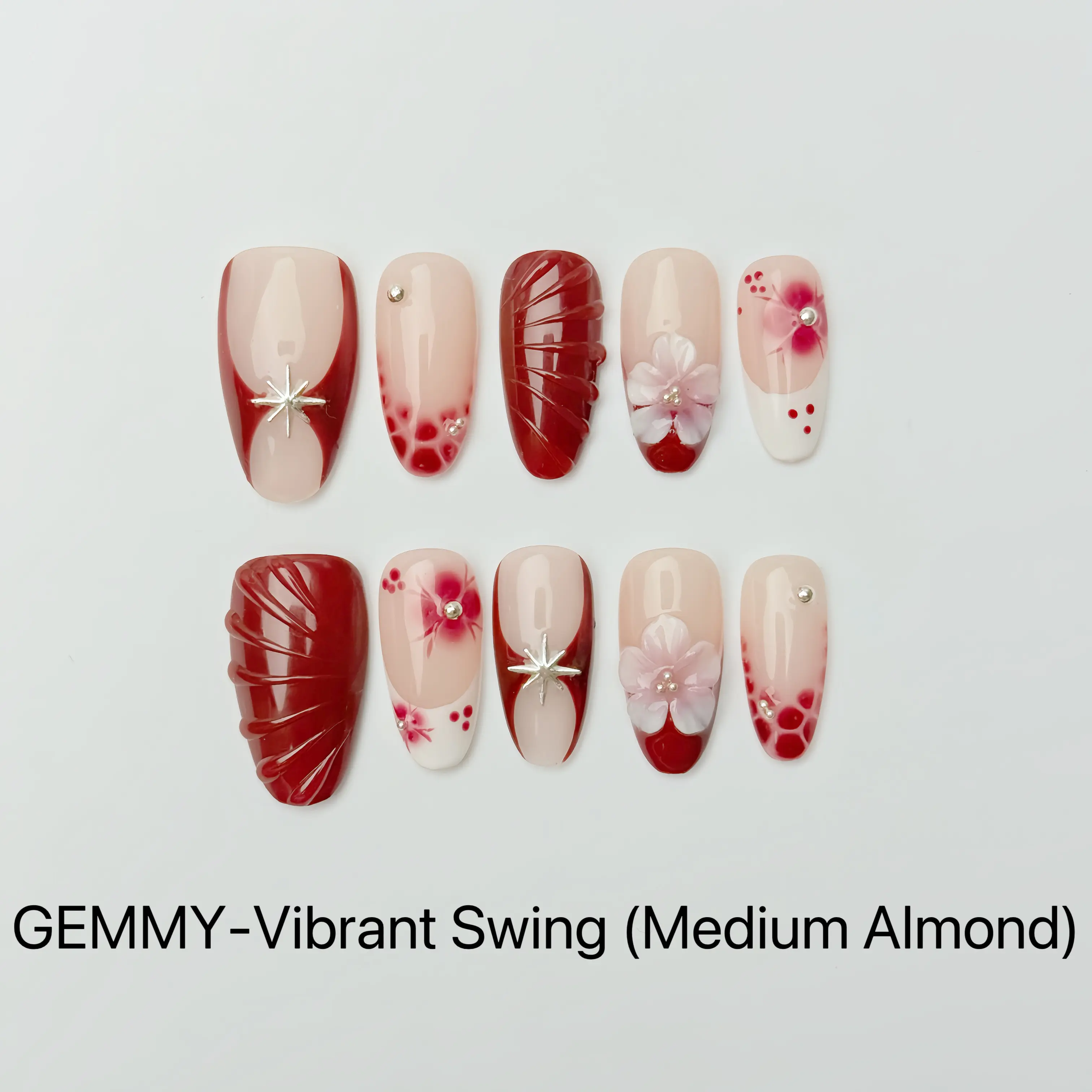 GEMMYNail Vibrant Swing 100% Handcrafted 3D Press-On Nails | Reusable, Long-Lasting, Salon-Quality