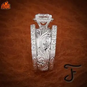 [FLAME] Vintage Ethnic Carved Gemstone Ring for Women - Wide Band Alloy Statement Jewelry with Intricate Floral Design, Durable Casual Attire & Gift Idea, Vintage Jewelry