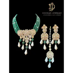 DNS6  short necklace with earrings tika in Polki ( READY TO SHIP )