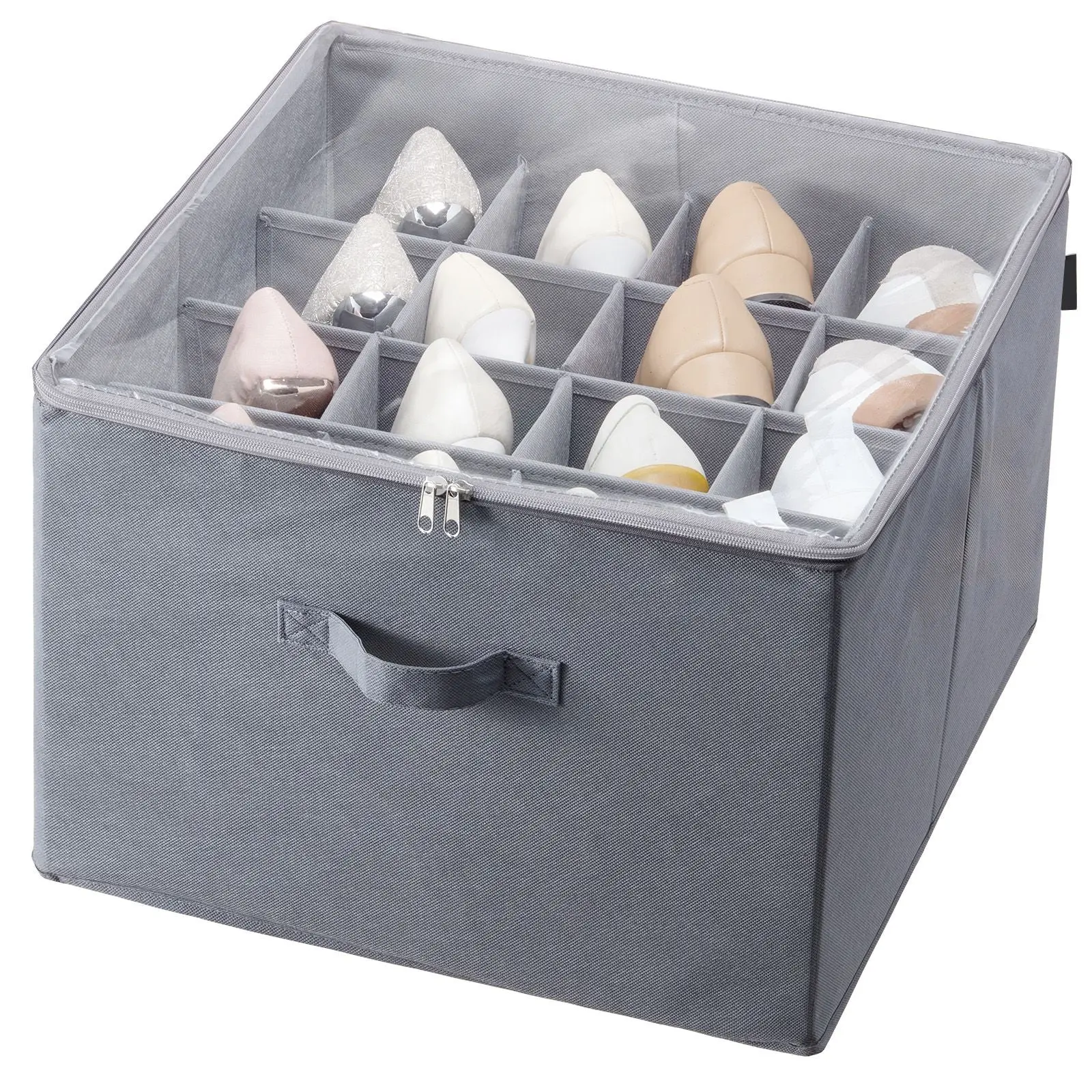 Under Bed Shoe Storage Organizer with 16 Compartments and Reinforced Handles