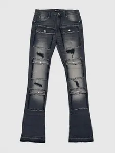 Distressed Cargo Stacked Denim Jean Menswear