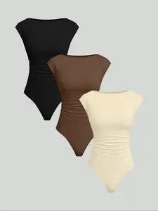 Women's Fall Winter Knitted Round Neck Set, Fashionable Comfortable Pure Color, Inner Wear or Outerwear, 3 Piece Group