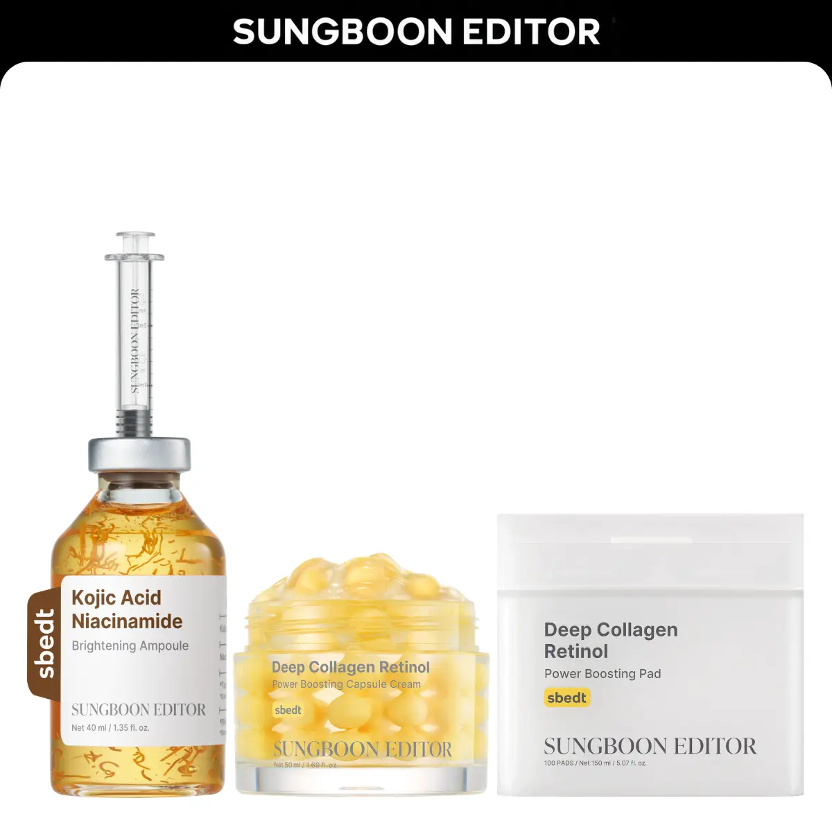 [Sungboon] Melanin-Freeze & Tie Trio | Kojic Ampoule, Retinol Spicule Cream & Collagen Pad, Dark Spot Care, Skin Resurfacing, 3-Step Set
