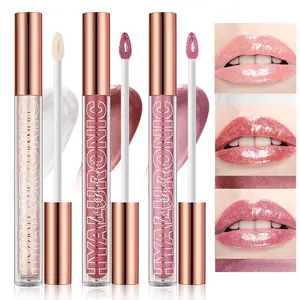 LANGMANNI Hyaluronic Acid Lip Gloss Set(3Pcs),Shimmer & Long Lasting Smooth Texture Gloss For Lips Plumping,Moisturizing And Brightening. 0.1oz/pc (#1+#2+#3)