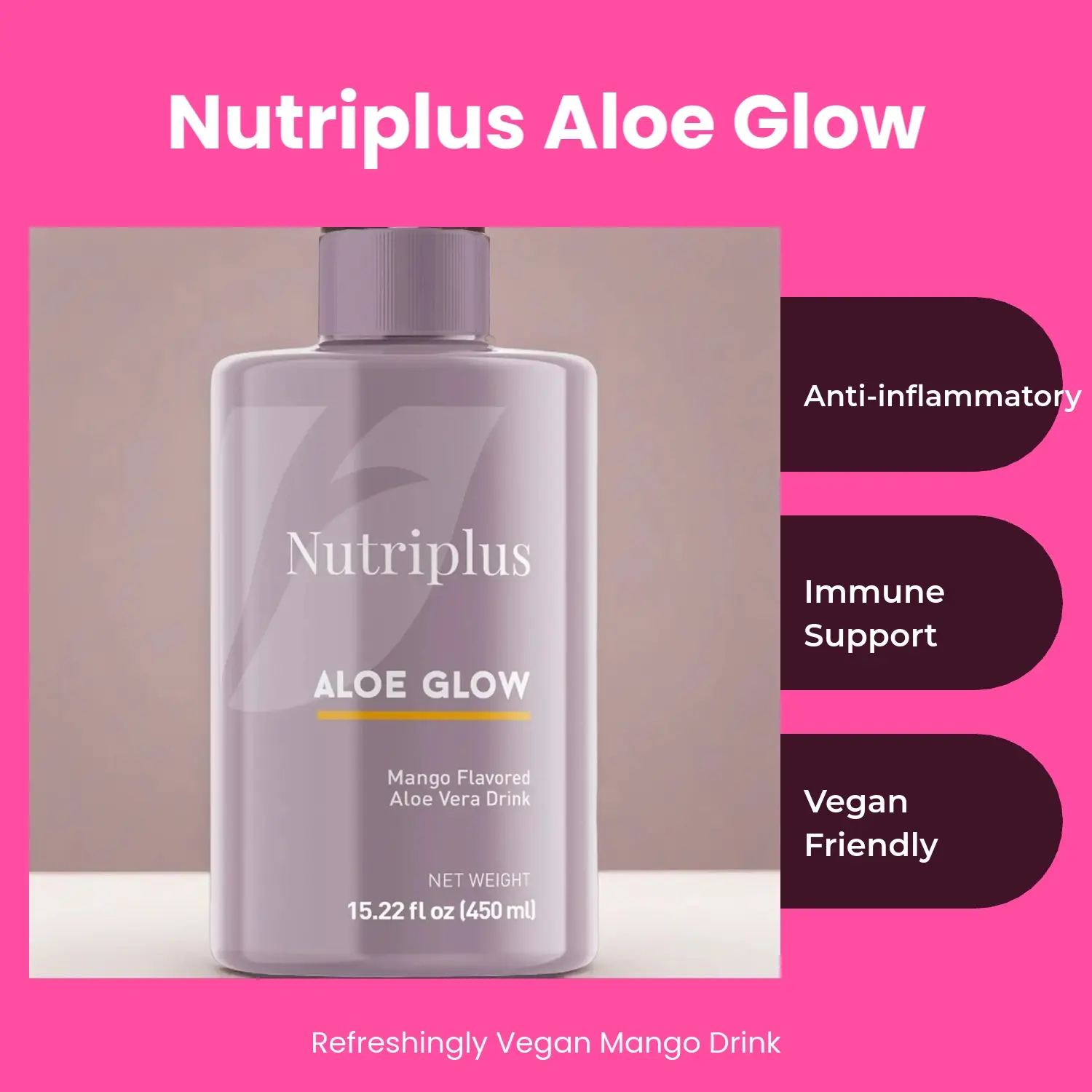 Nutriplus Aloe Glow Mango - Liquid Dietary Supplement with Aloe Vera Juice Mango Flavor & Chamomile Extract 15.22 fl oz