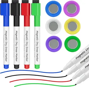 MaxGear 6-Piece Colorful Magnetic Whiteboard Decor Accessories Pack - Strong Round Magnets, 4 Smudge-Proof Dry Erase Markers for Glass Whiteboard, Office Use