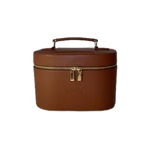Aesthetic Travel Vanity Case – Structured Makeup Organizer Bag (Ginger Brown)