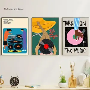 Music Themed Canvas Painting without Frame, 3 Counts/set Creative Wall Art Poster, Wall Art Decor for Home Living Room Bedroom