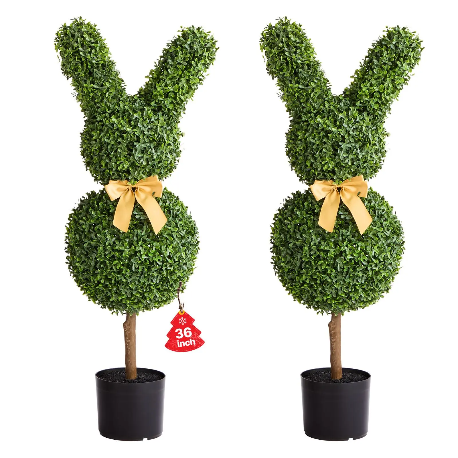 VEVOR 2-Set 36 In Sturdy Artificial Boxwood Bunny-Topiary Balls, Photorealism PE Leaves, Adjustable Easy-Assembly Faux Silk Floral Decor, Natural Faux Trees for Front Porch, Outdoor Patio, Balcony#BackToSchool