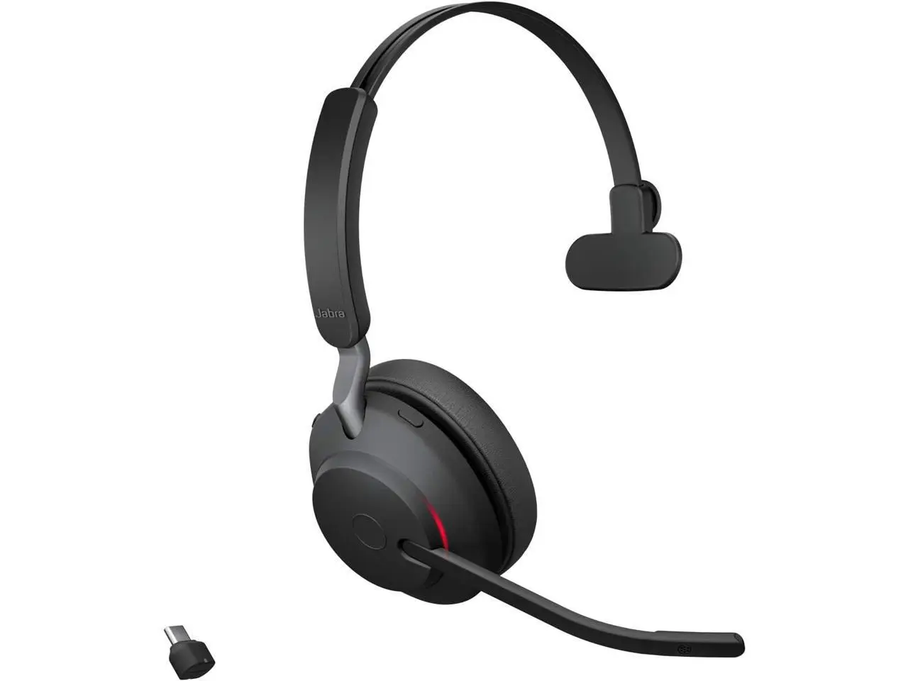Jabra Evolve2 65 Bluetooth Wireless Headset with Mic for Calls and Music, Single-Ear Headphones with USB-C Adapter, Up to 37 Hours Battery, Works with Online Meeting Apps, Black